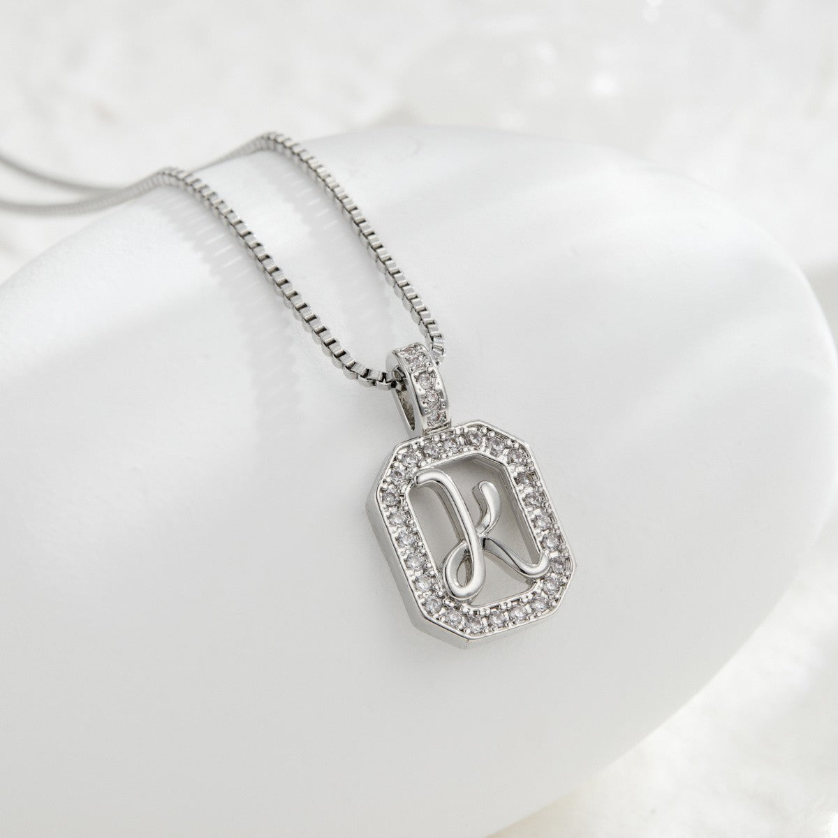 14k Elegant Square Initial Necklace