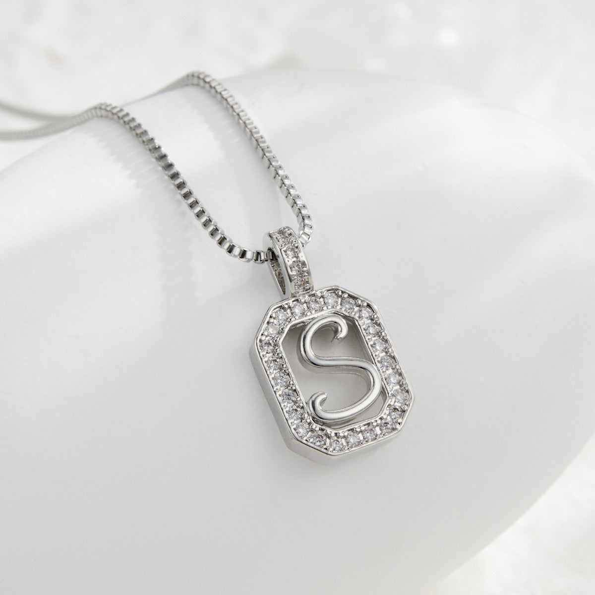14k Elegant Square Initial Necklace