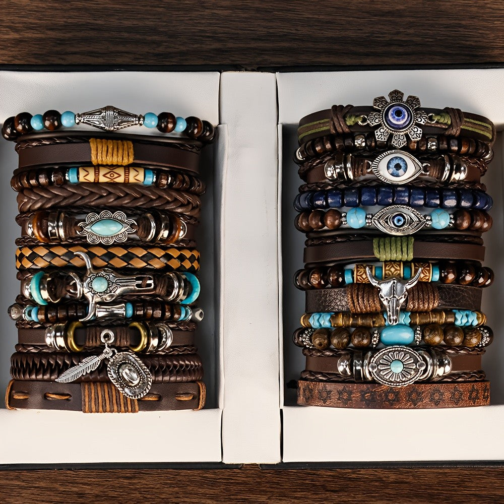 24pc Vintage Brown Western Bracelet Set