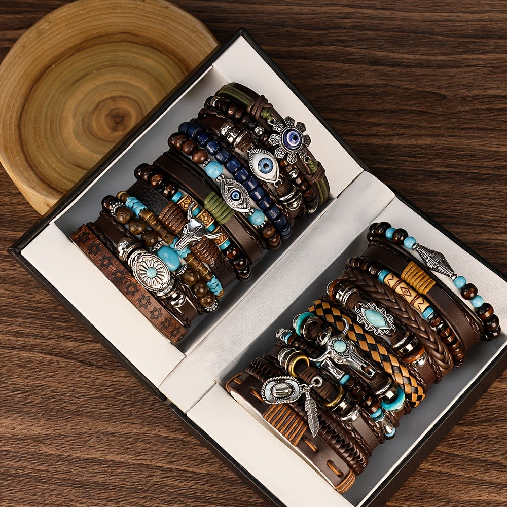 24pc Vintage Brown Western Bracelet Set