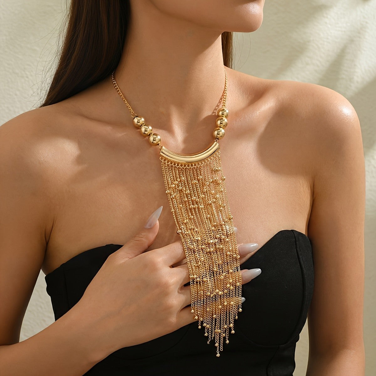 Bold Beaded Tassel Bib Necklace