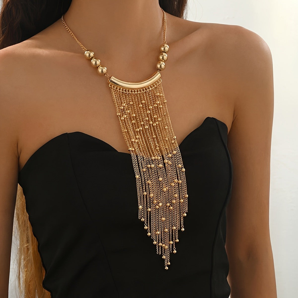 Bold Beaded Tassel Bib Necklace