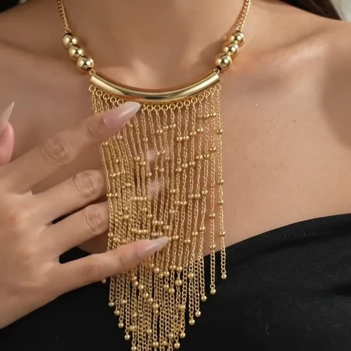 Bold Beaded Tassel Bib Necklace