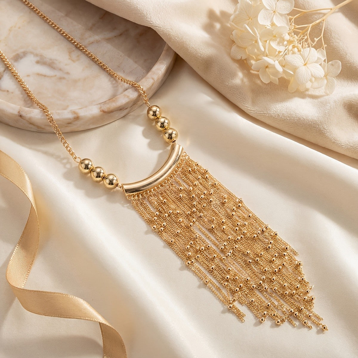 Bold Beaded Tassel Bib Necklace