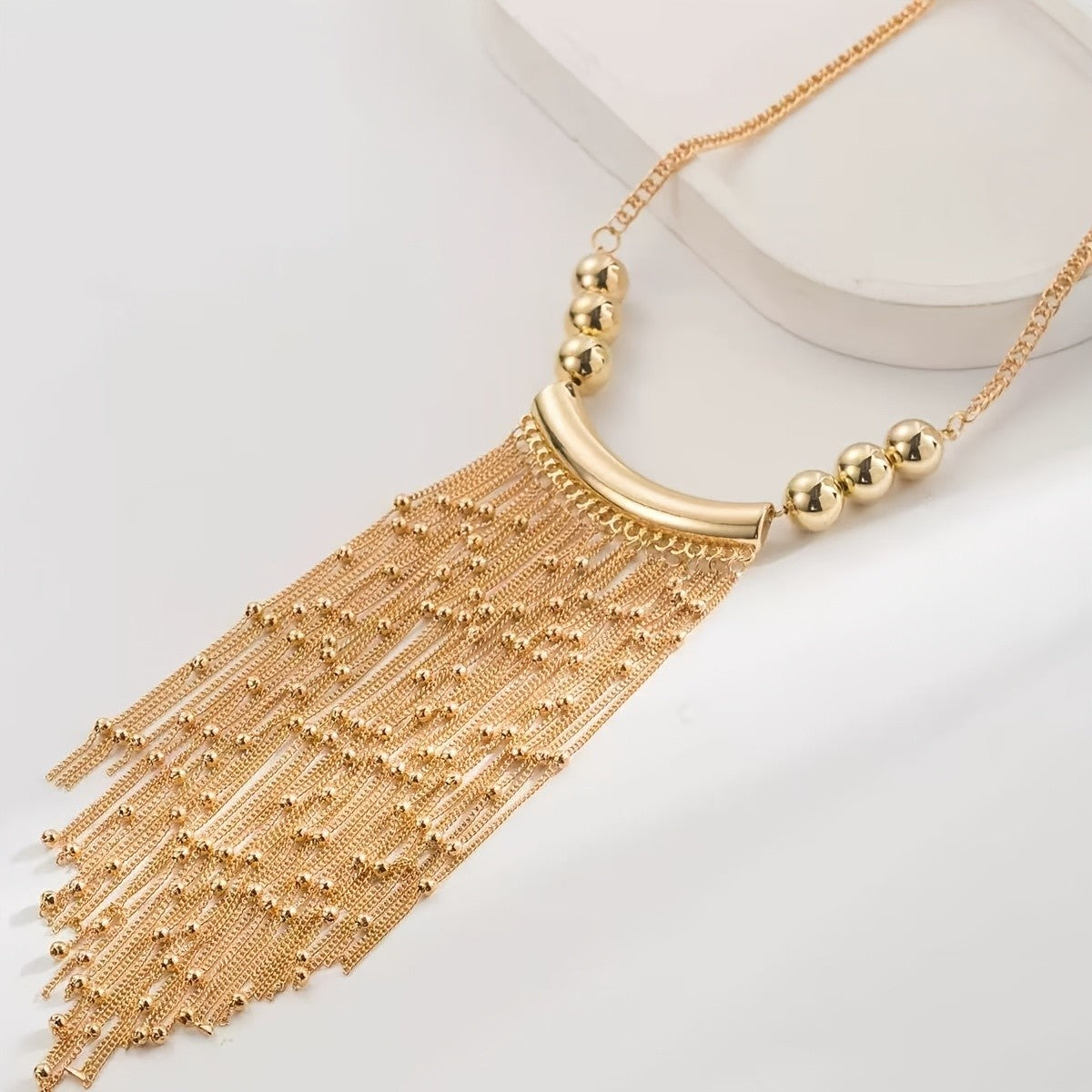 Bold Beaded Tassel Bib Necklace