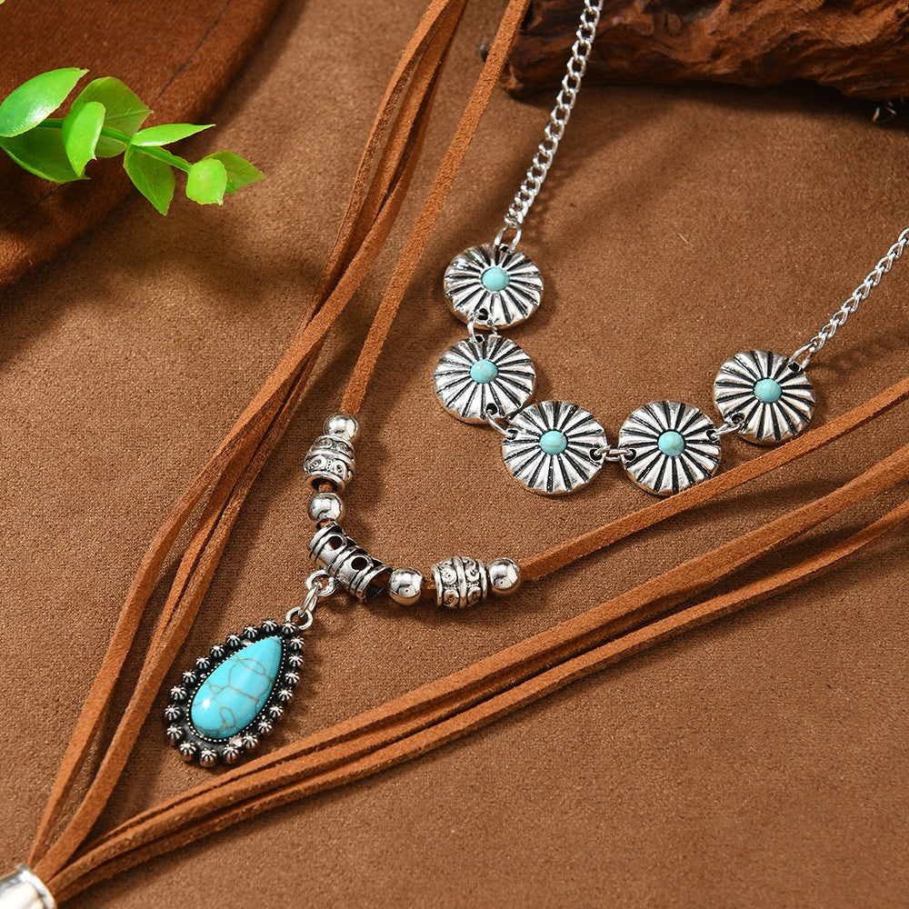 Boho Layered Suede Tassel Necklace