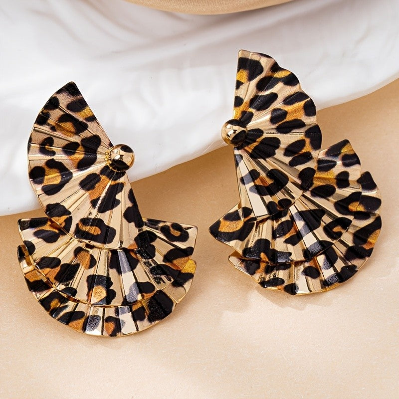 Bold Leopard Print Fan Drop Earrings