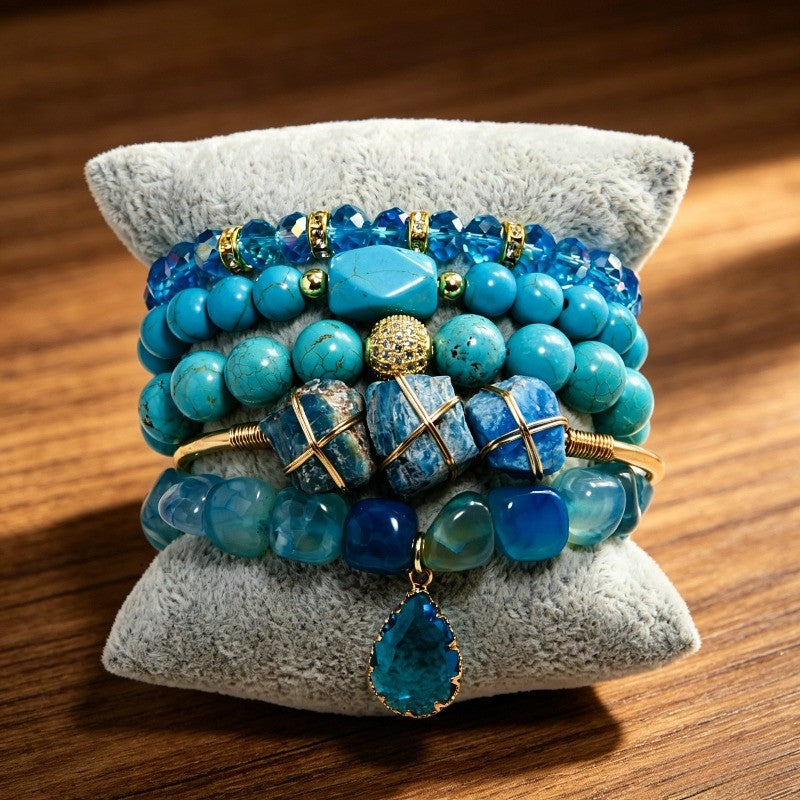 Boho Layered Natural Stone Bracelet Set