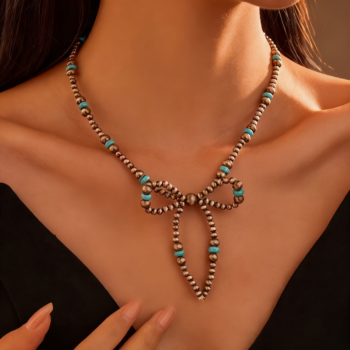 Boho Beaded Bow Necklace