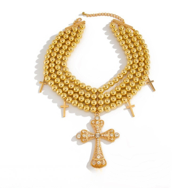 Boho Layered Cross Bead Necklace