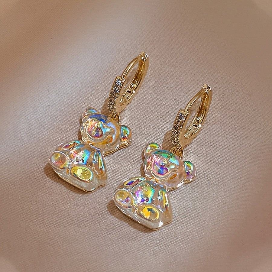 Dainty Iridescent Bear Earrings