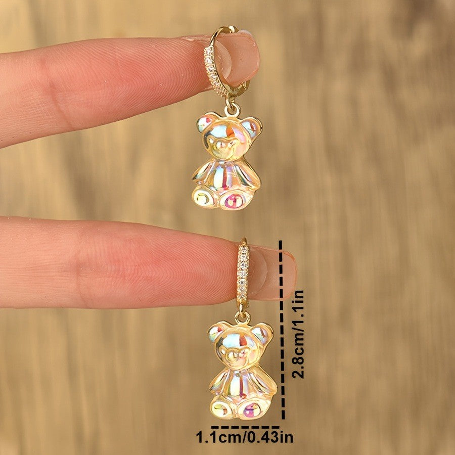 Dainty Iridescent Bear Earrings