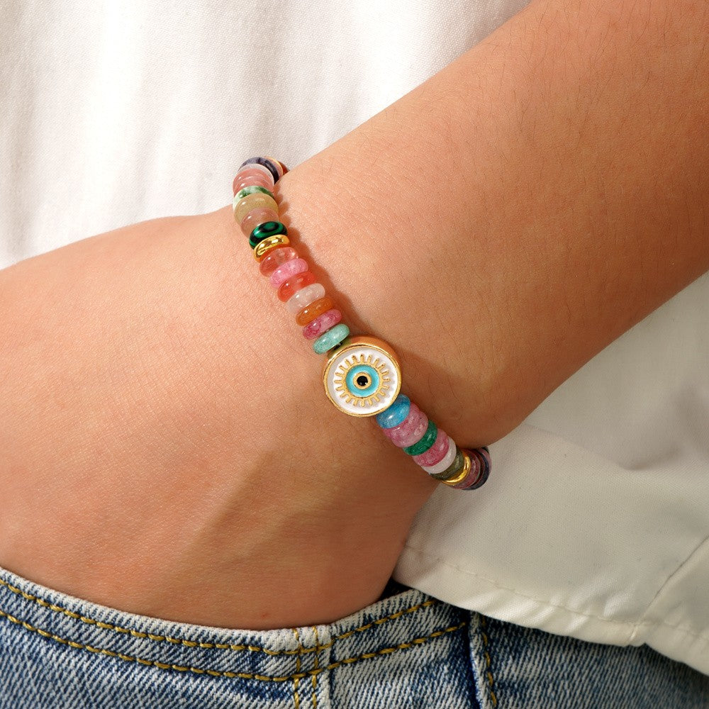 Boho Multicolor Stone Evil Eye Bracelet