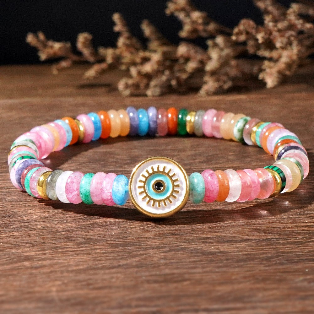 Boho Multicolor Stone Evil Eye Bracelet