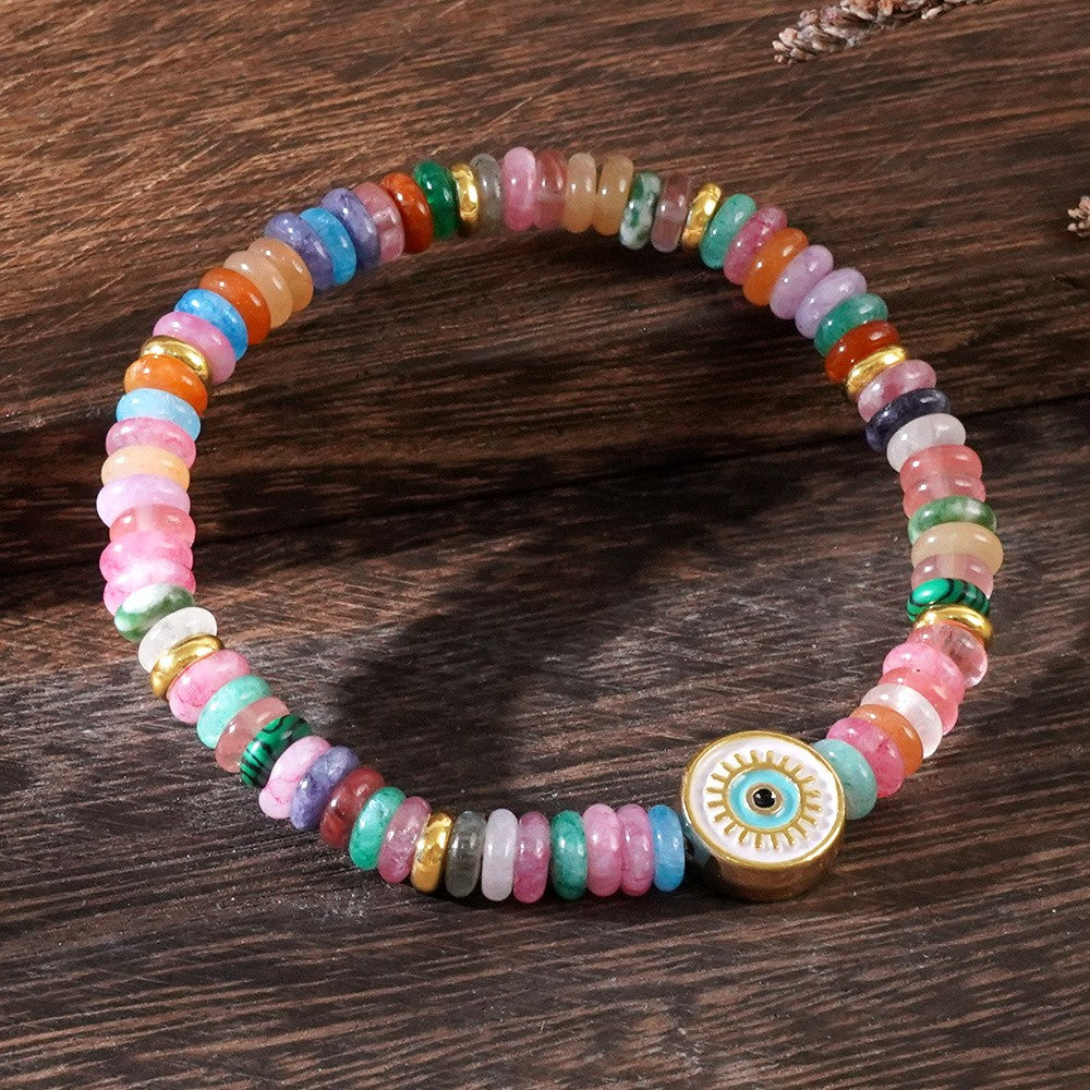 Boho Multicolor Stone Evil Eye Bracelet