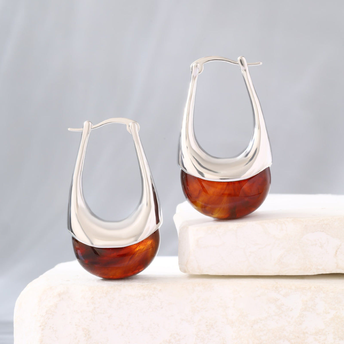 S925 Elegant Amber U-Shaped Hoop Earrings