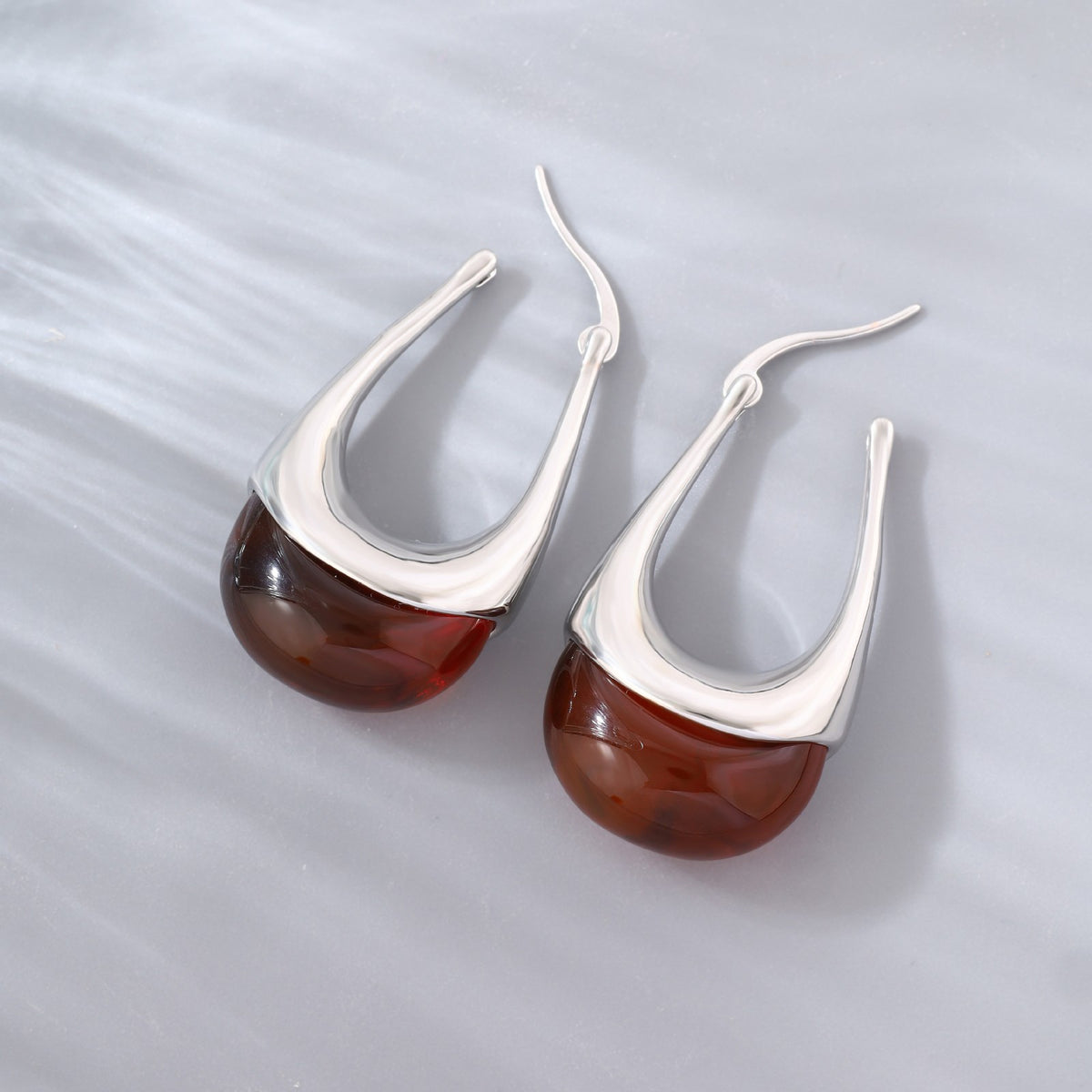 S925 Elegant Amber U-Shaped Hoop Earrings