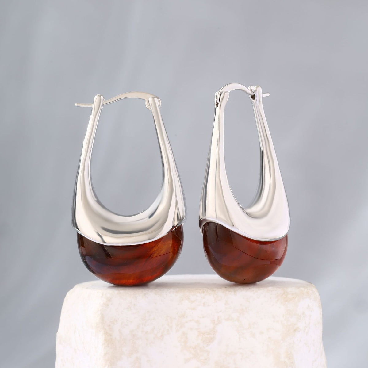 Elegant Amber U-Shaped Hoop Earrings