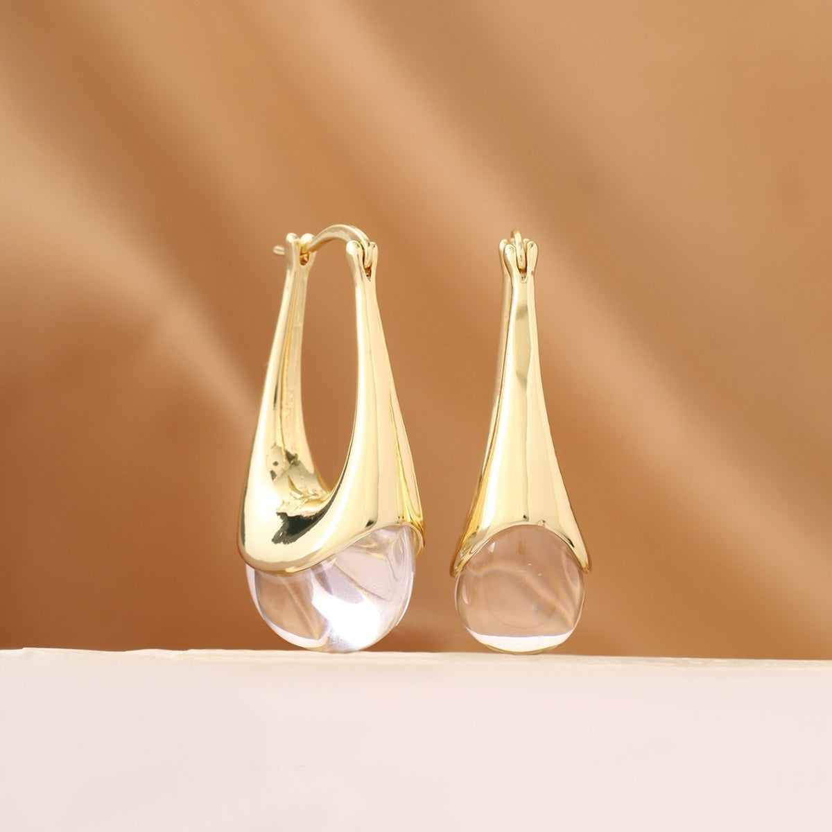 Elegant Amber U-Shaped Hoop Earrings