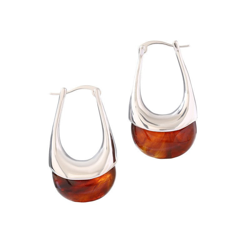 Elegant Amber U-Shaped Hoop Earrings