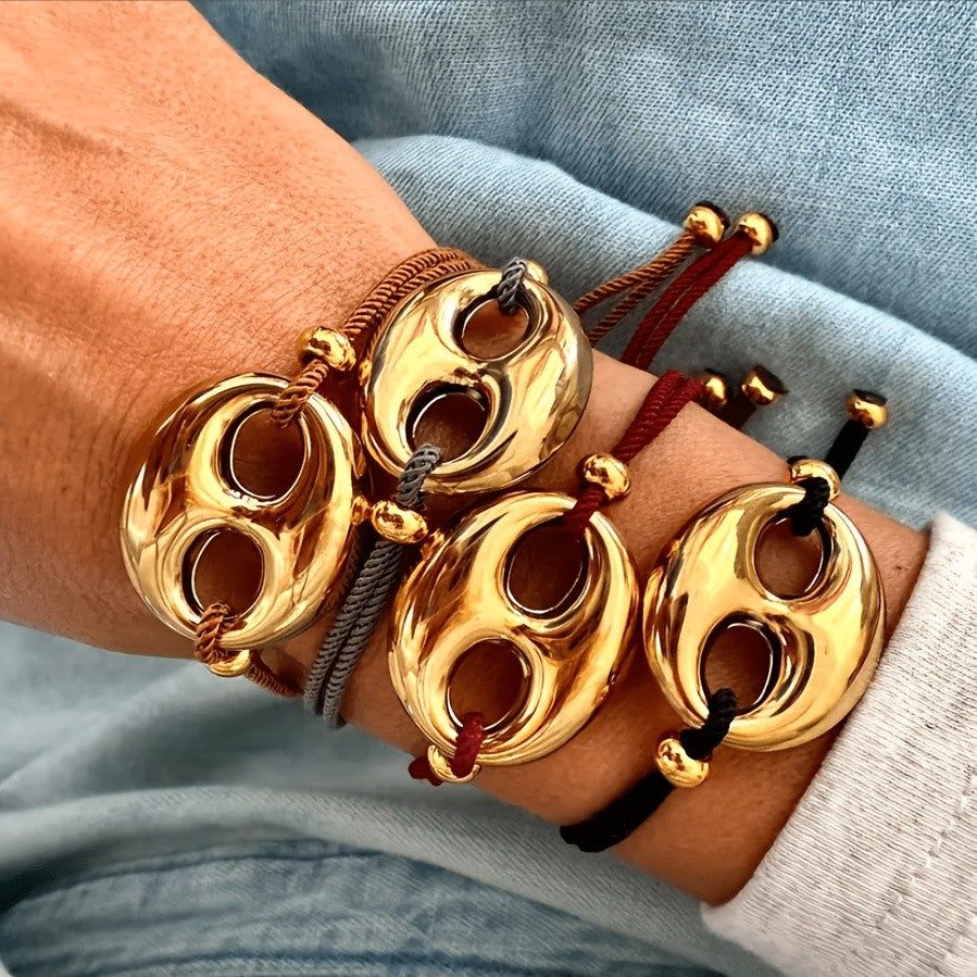 Adjustable Woven Double Ring Bracelet