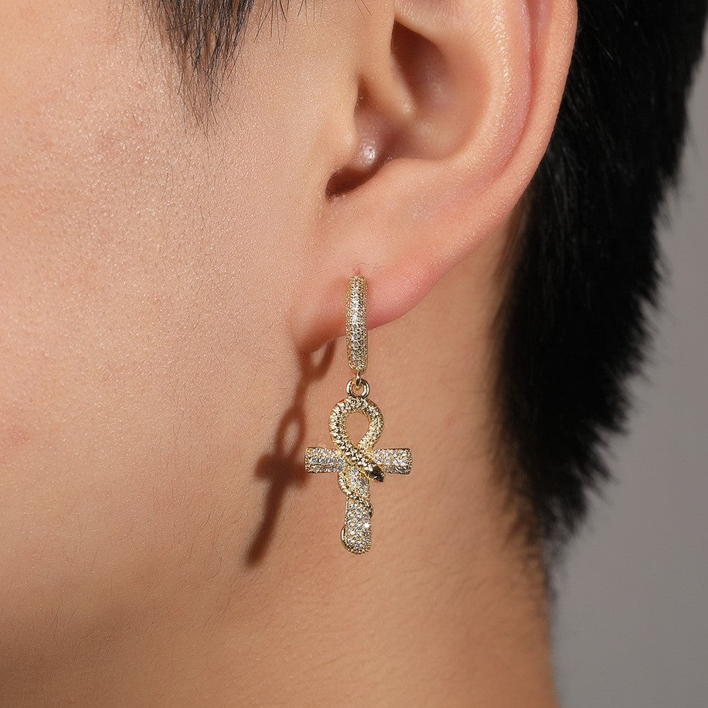 18k Classy Zircon Ankh Hoop Earrings