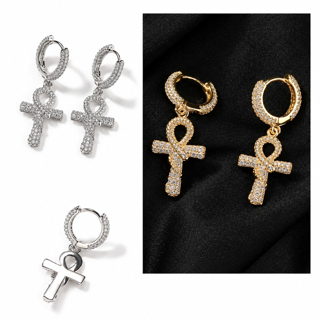 18k Classy Zircon Ankh Hoop Earrings
