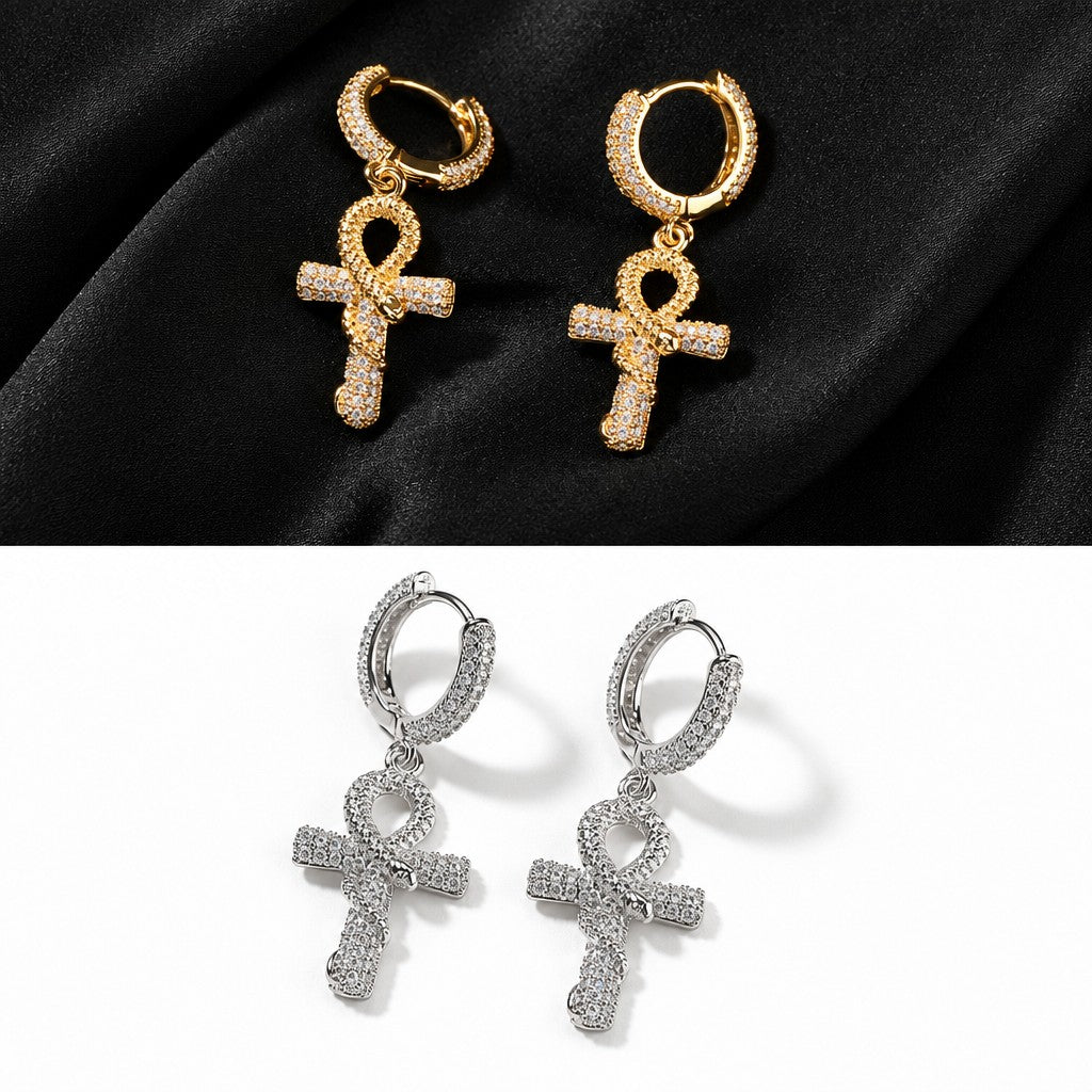 18k Classy Zircon Ankh Hoop Earrings