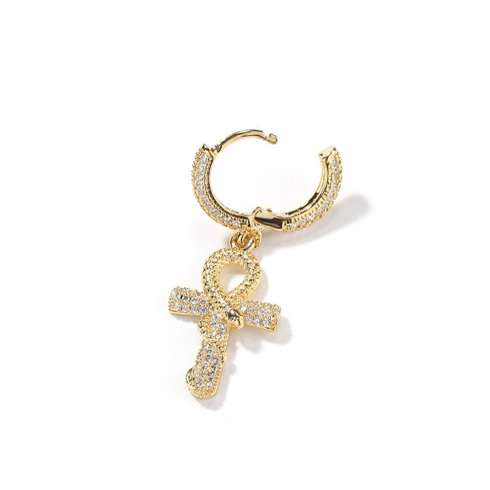 18k Classy Zircon Ankh Hoop Earrings