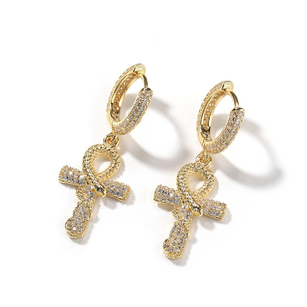 18k Classy Zircon Ankh Hoop Earrings