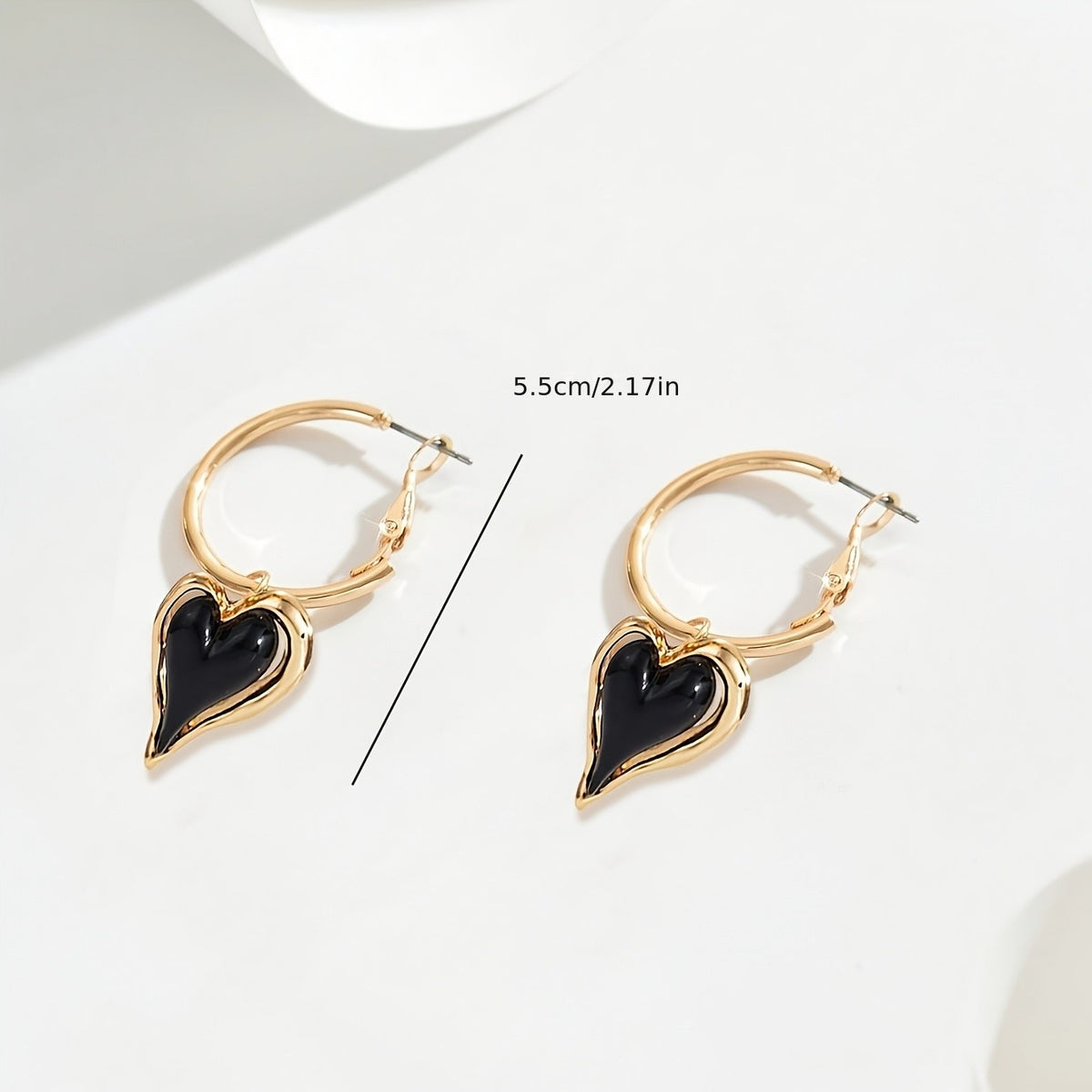 Elegant Black Enamel Heart Hoop Earrings
