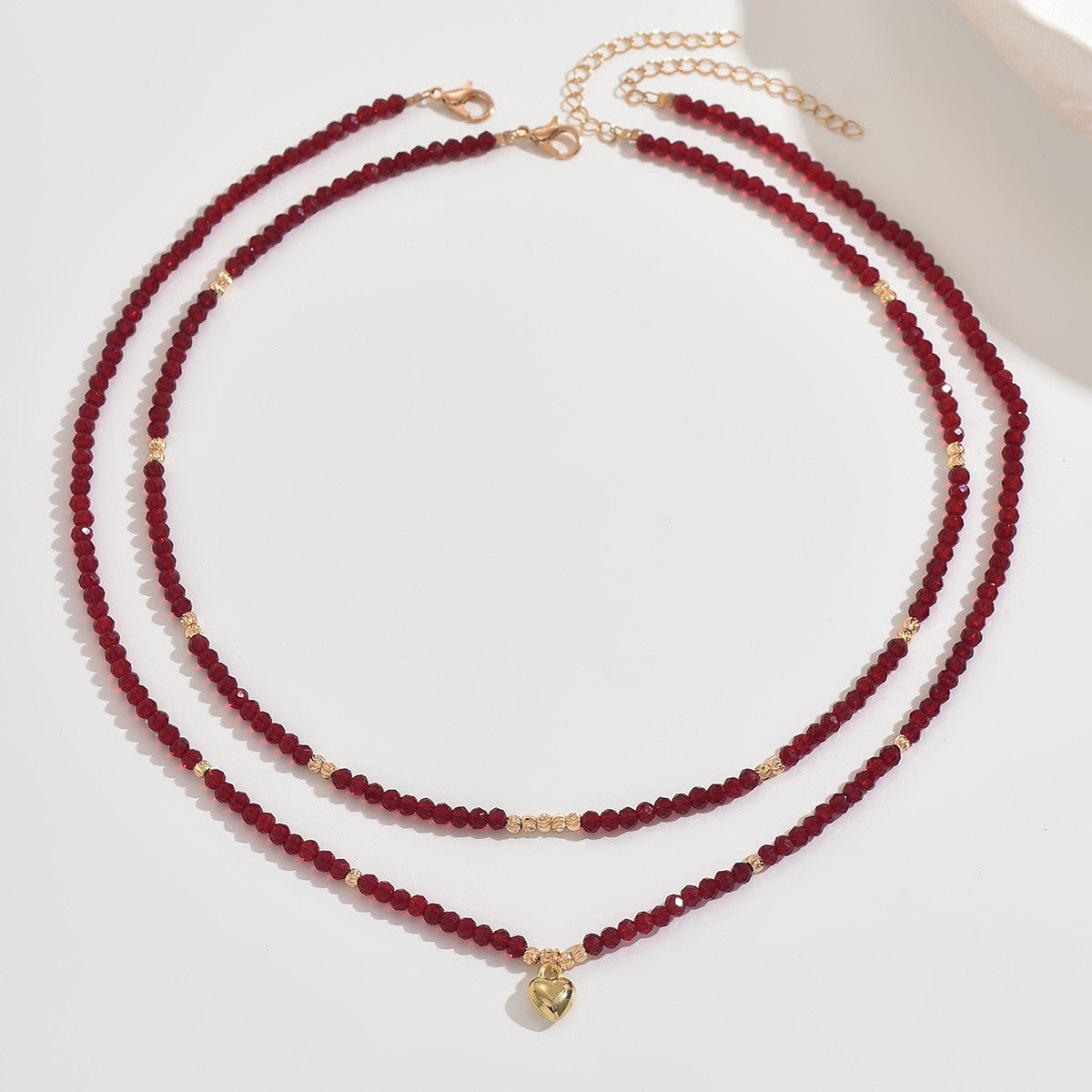 Boho Burgundy Beaded Heart Necklace