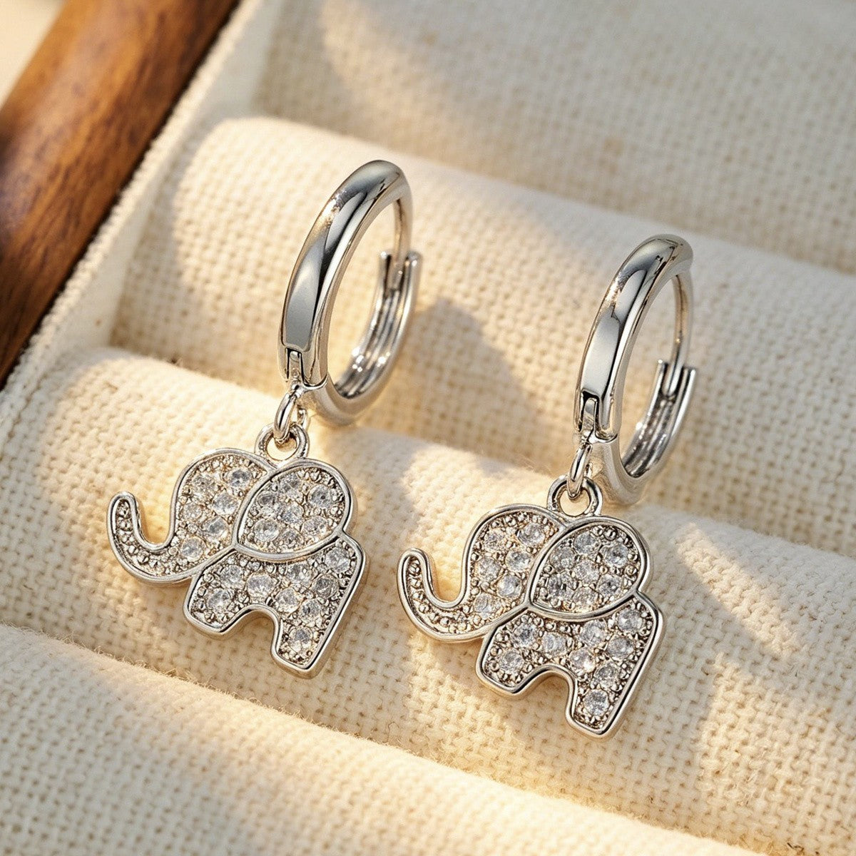 14k Dainty Zircon Elephant Hoop Earrings
