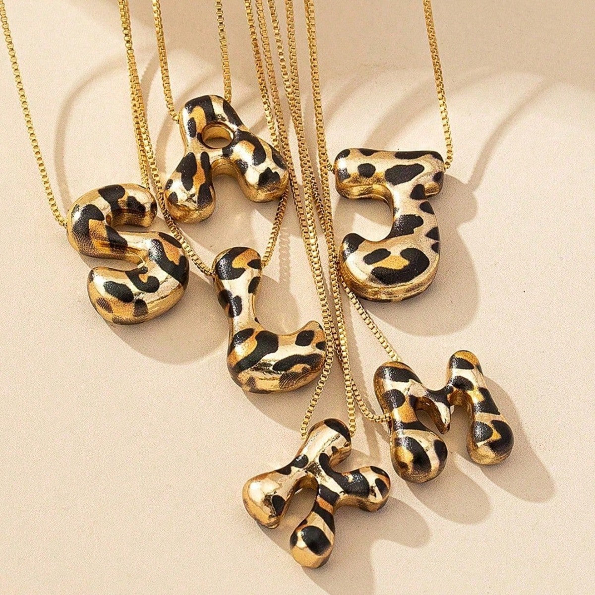 Classy Leopard Print Letter Necklace