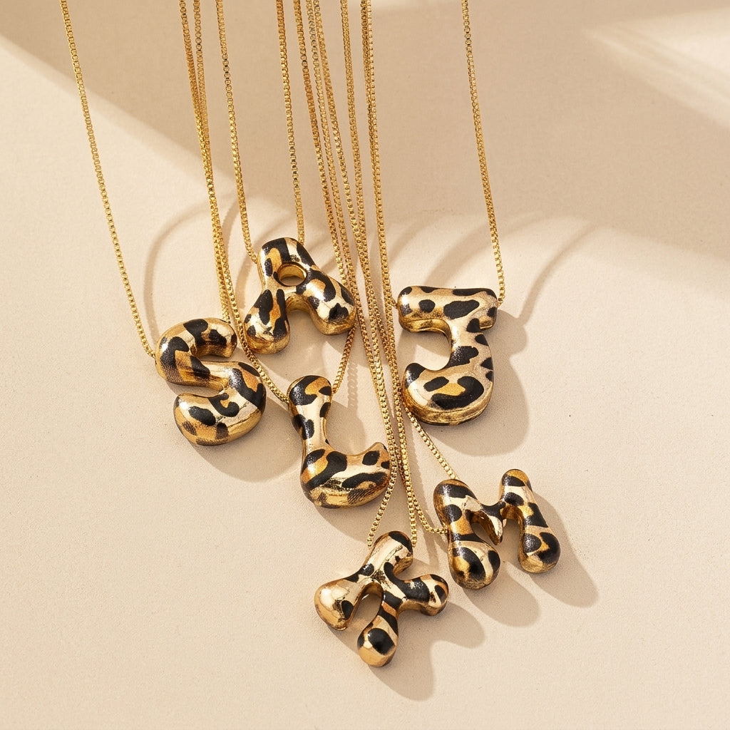 Classy Leopard Print Letter Necklace