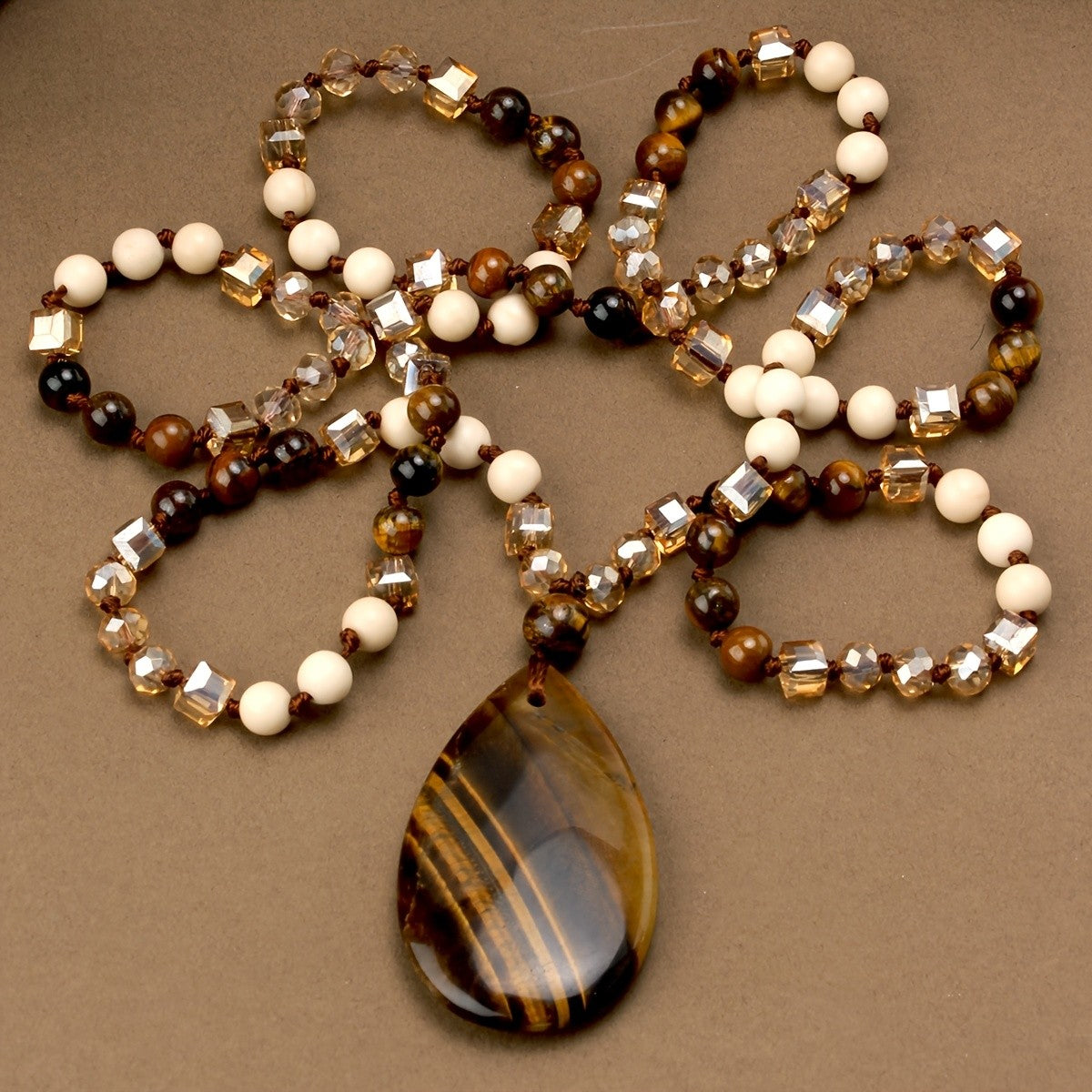Boho Tiger Eye Teardrop Pendant Necklace