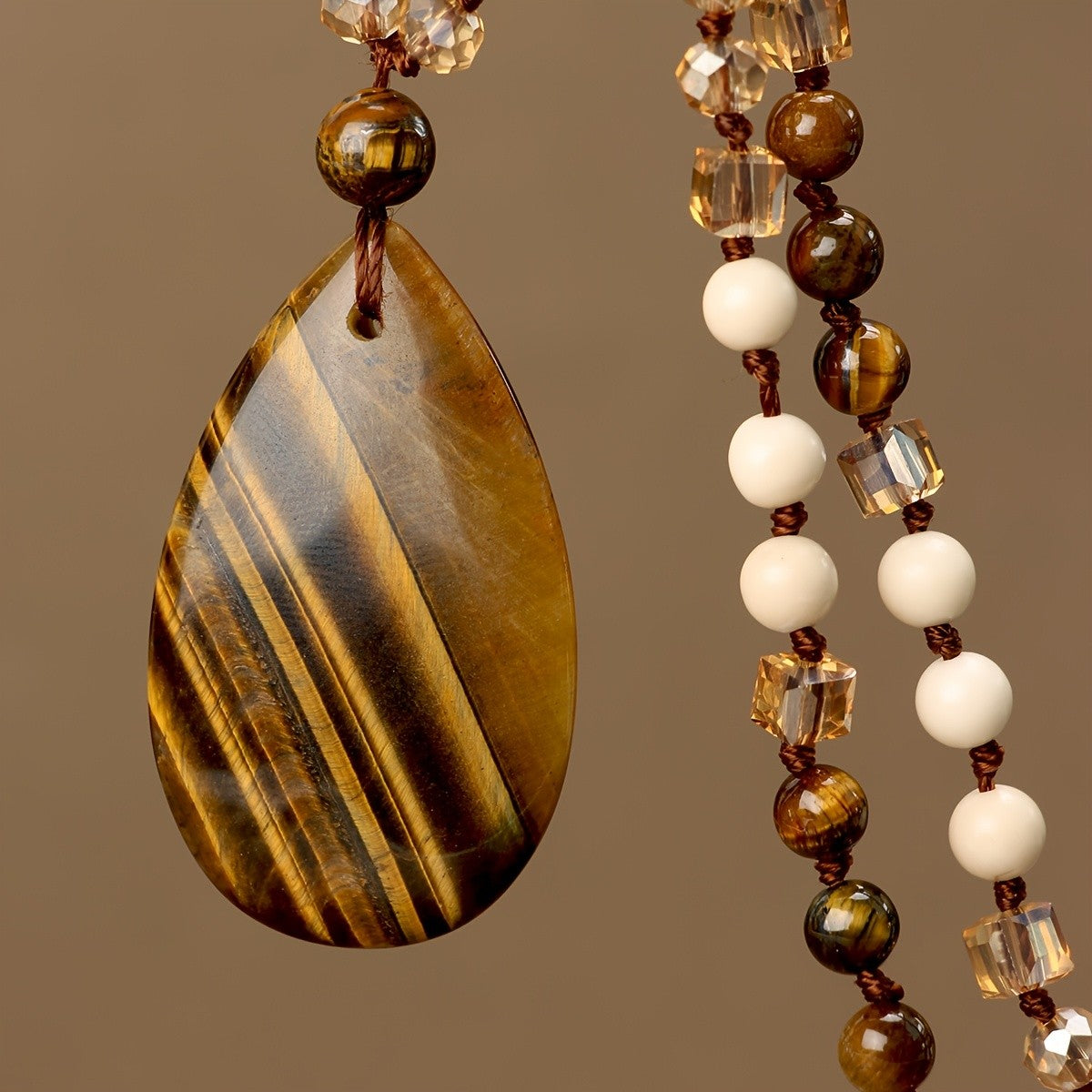 Boho Tiger Eye Teardrop Pendant Necklace