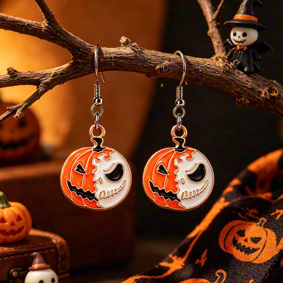 Gothic Pumpkin Drop Earrings