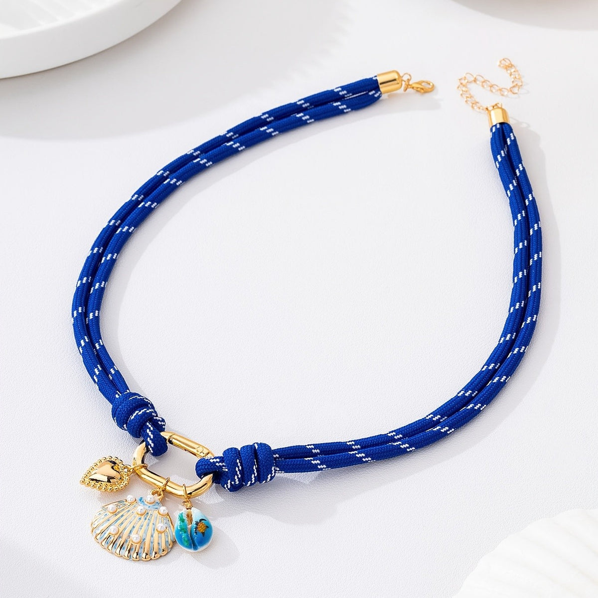 Boho Blue Rope Shell Necklace