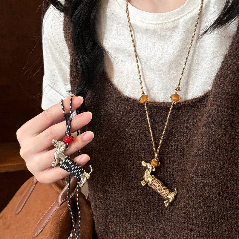Cute Dachshund Woven Rope Necklace