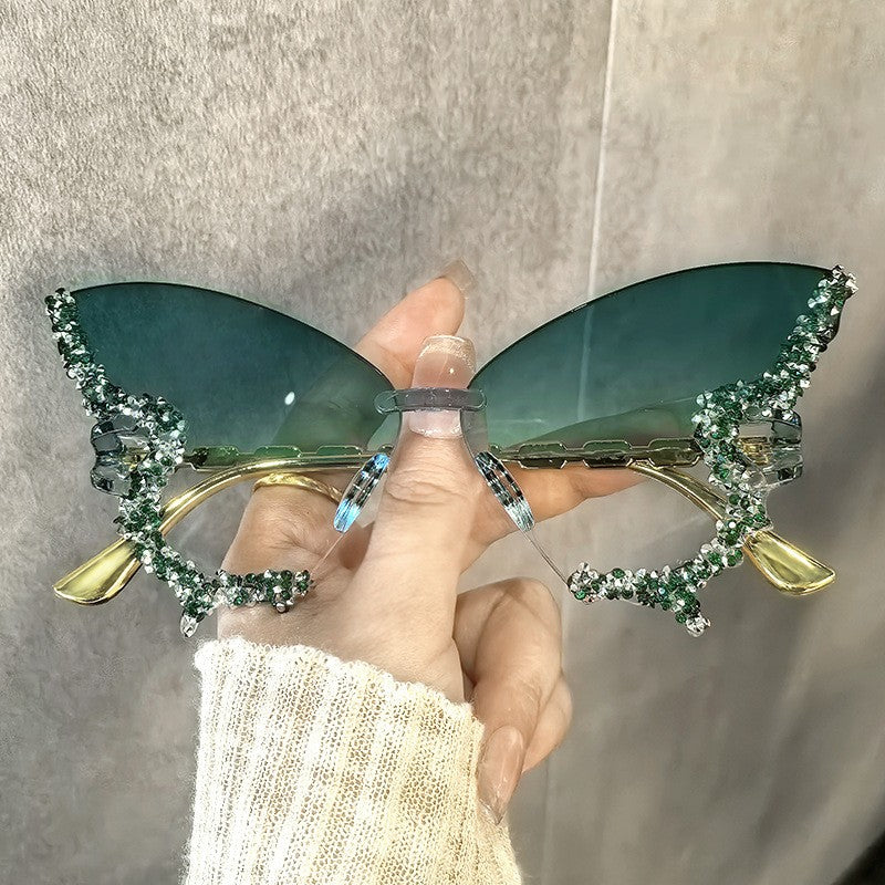 Classy Rhinestone Butterfly Sunglasses Set
