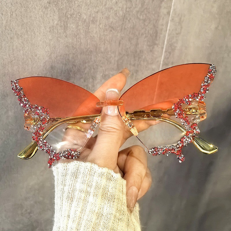 Classy Rhinestone Butterfly Sunglasses Set