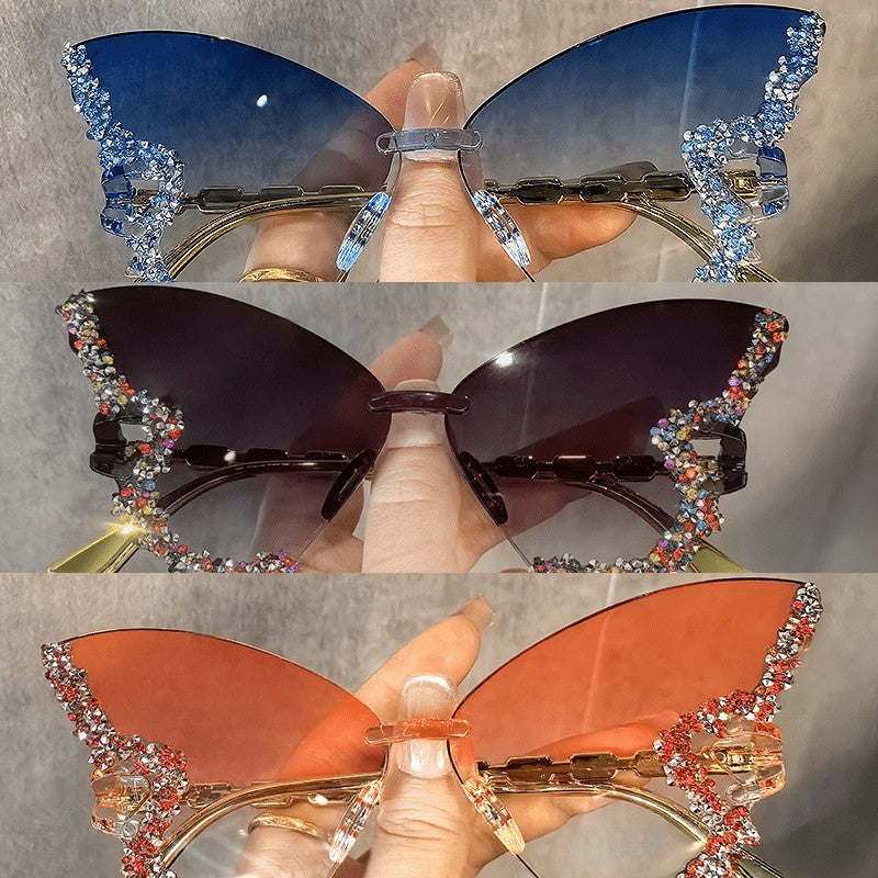 Classy Rhinestone Butterfly Sunglasses Set