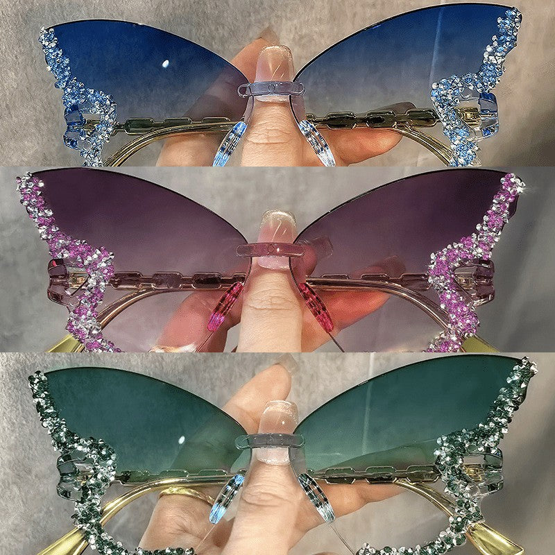 Classy Rhinestone Butterfly Sunglasses Set