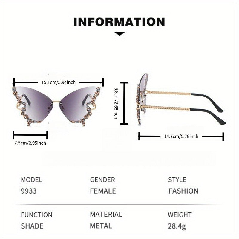 Classy Rhinestone Butterfly Sunglasses Set