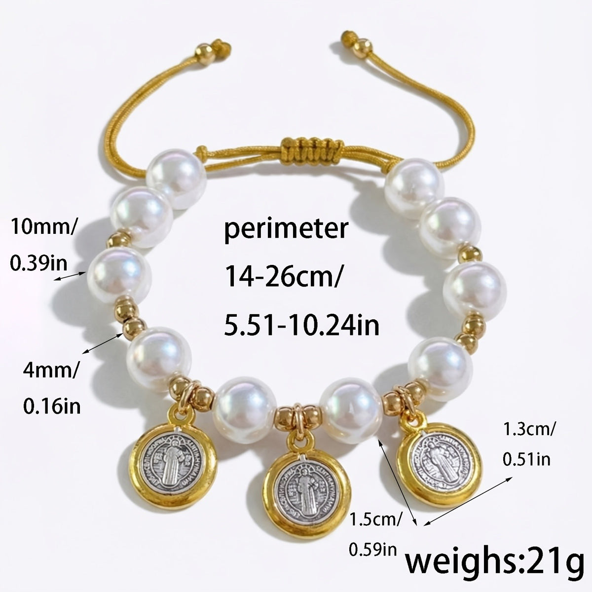 18k Elegant Saint Medal Pearl Bracelet