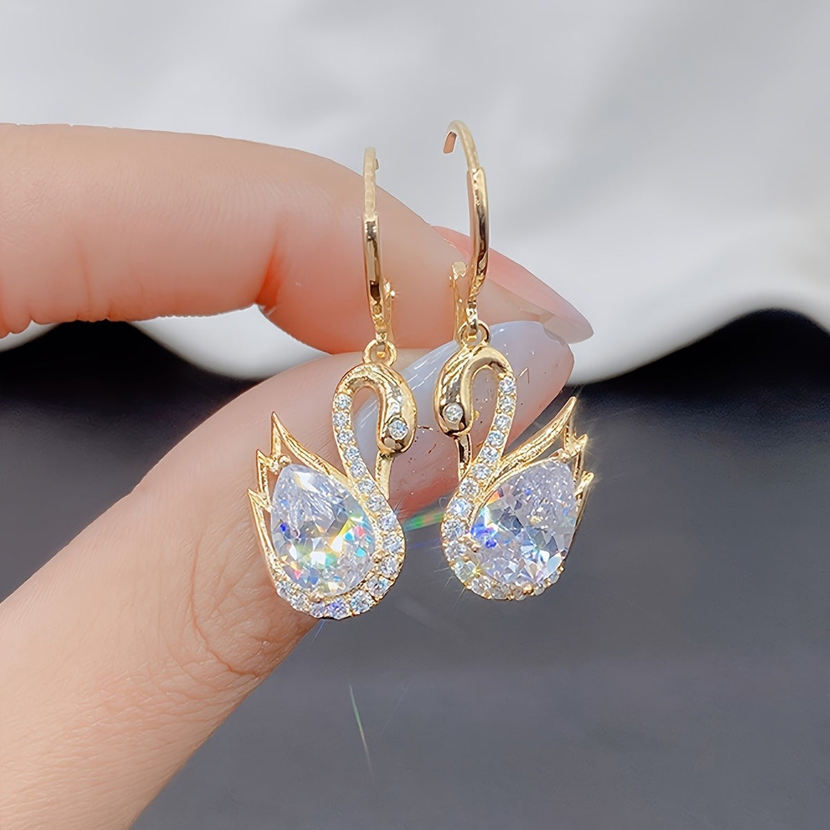 Elegant Crystal Swan Drop Earrings