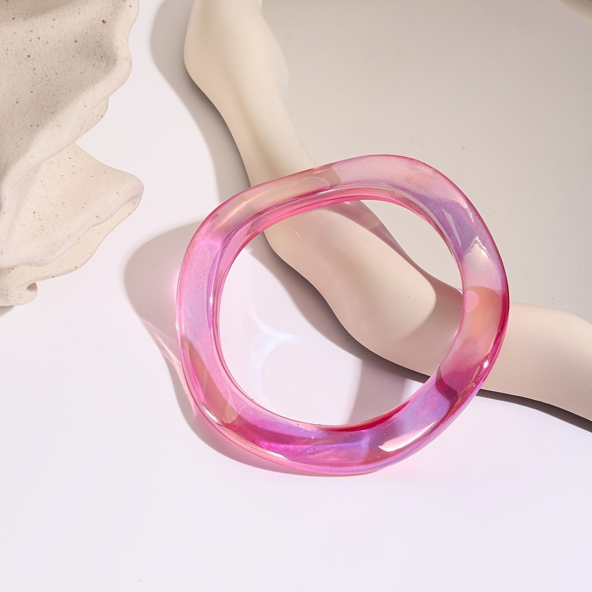 Boho Translucent Wavy Acrylic Cuff Bracelet