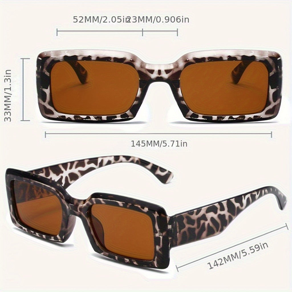 Classy Leopard Print Rectangle Sunglasses