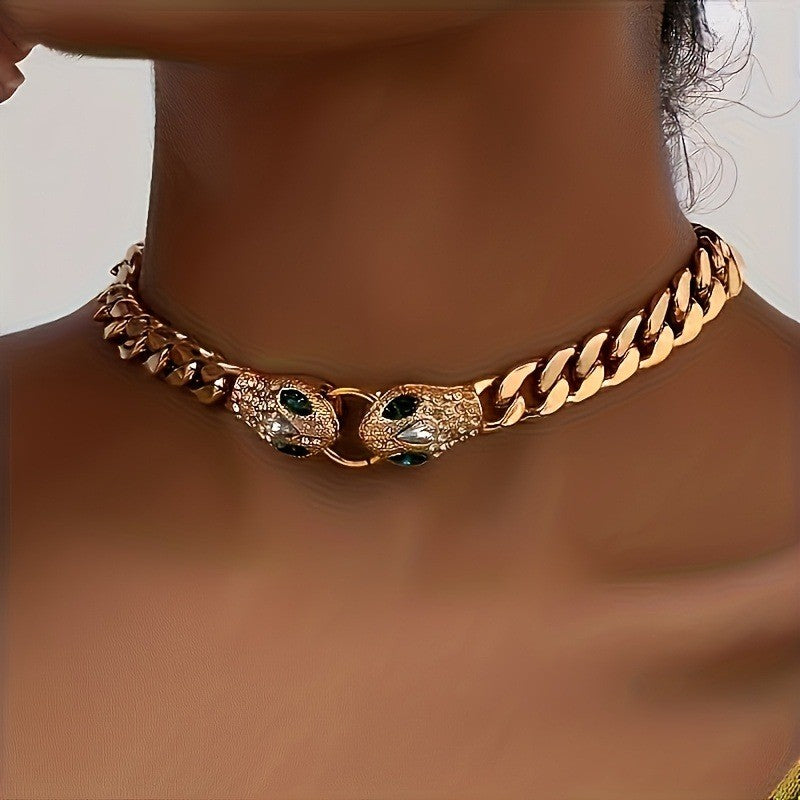 14k Vintage Snake Head Choker Necklace